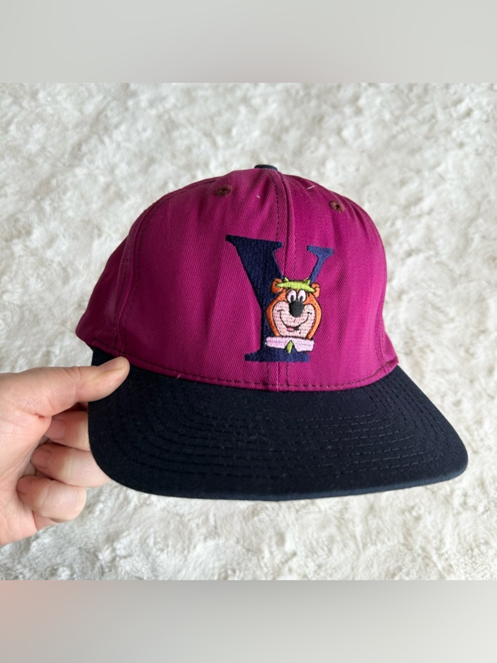 Vintage Yogi Bear Hat Cap Adult OS Purple Paramount Parks Snapback Cartoon 90s